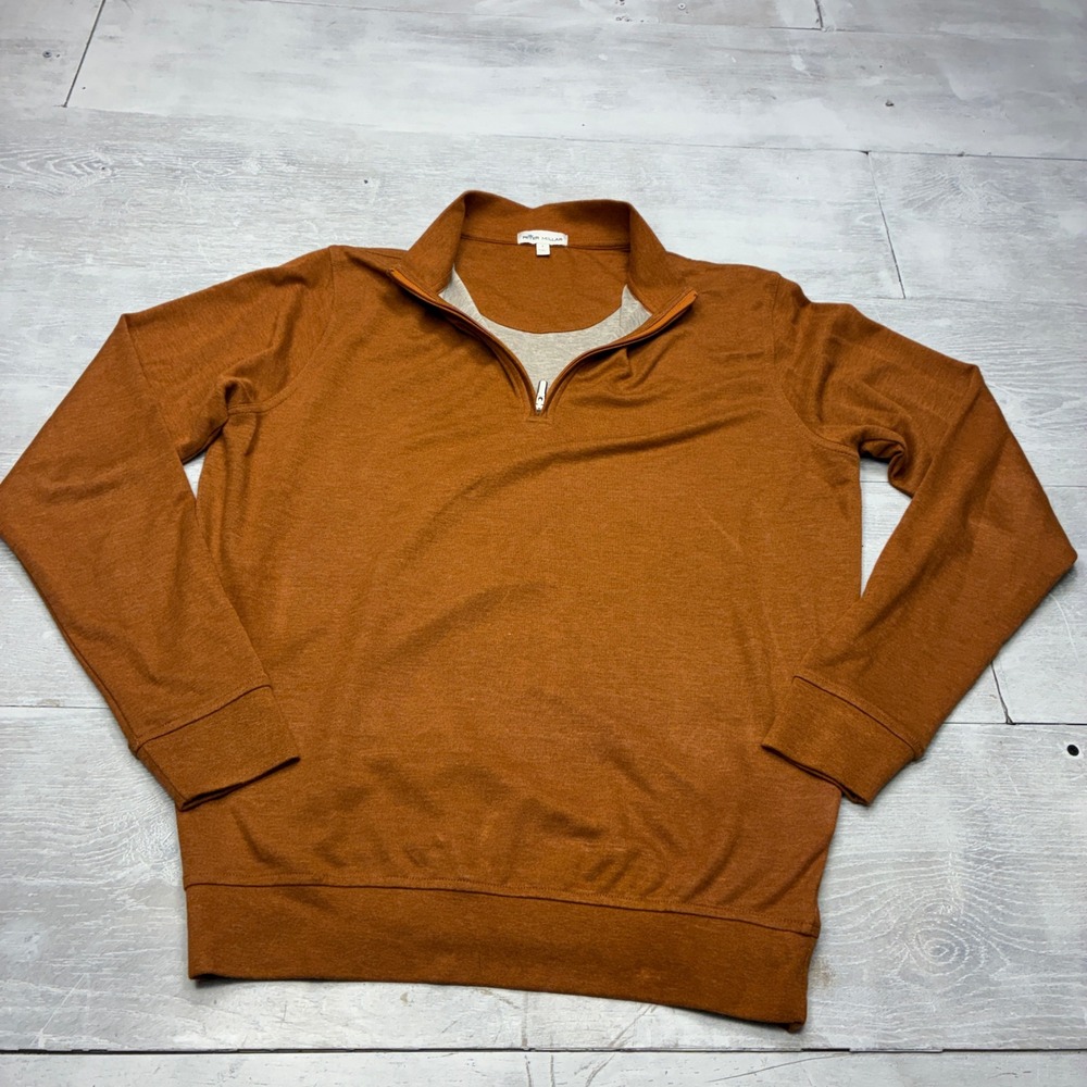 Peter Millar Perth Quarter Zip Pullover Mens Medium Burnt Orange MF21K40 Cotton